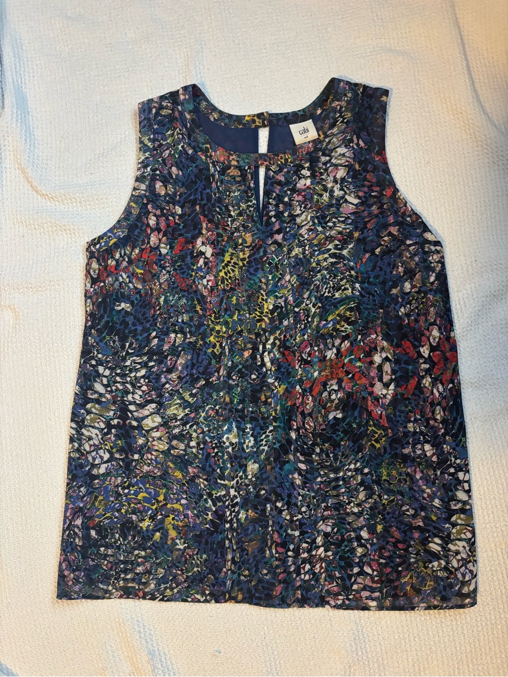 CAbi Multicolor Abstract Print Sleeveless Tank - Navy Base